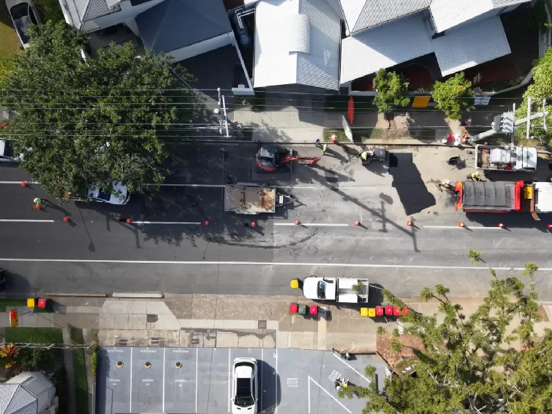 Aerial view of a roadwork site