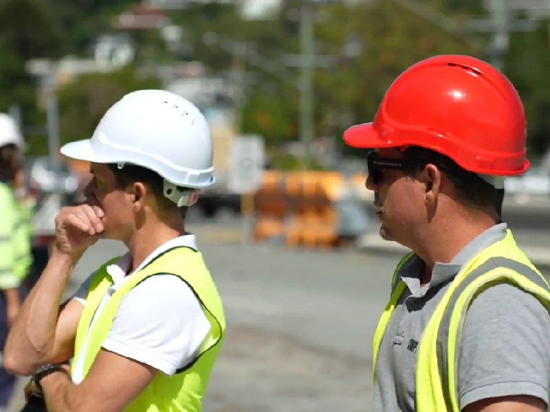 Traffic management workers supervising a roadwork site